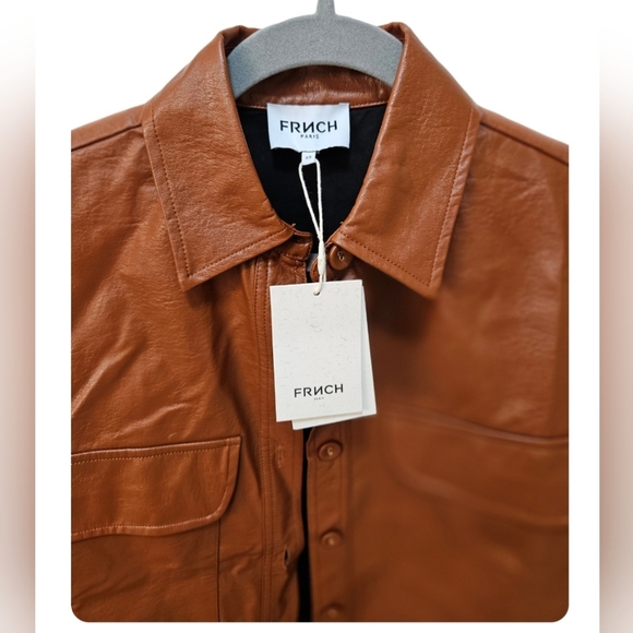 FRNCH Paris NWT faux leather button up camel color Cadillac jacket XS - Picture 6 of 7